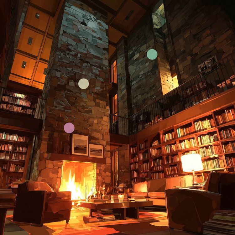 cover art for Fuego crepitante en la acogedora biblioteca del castillo